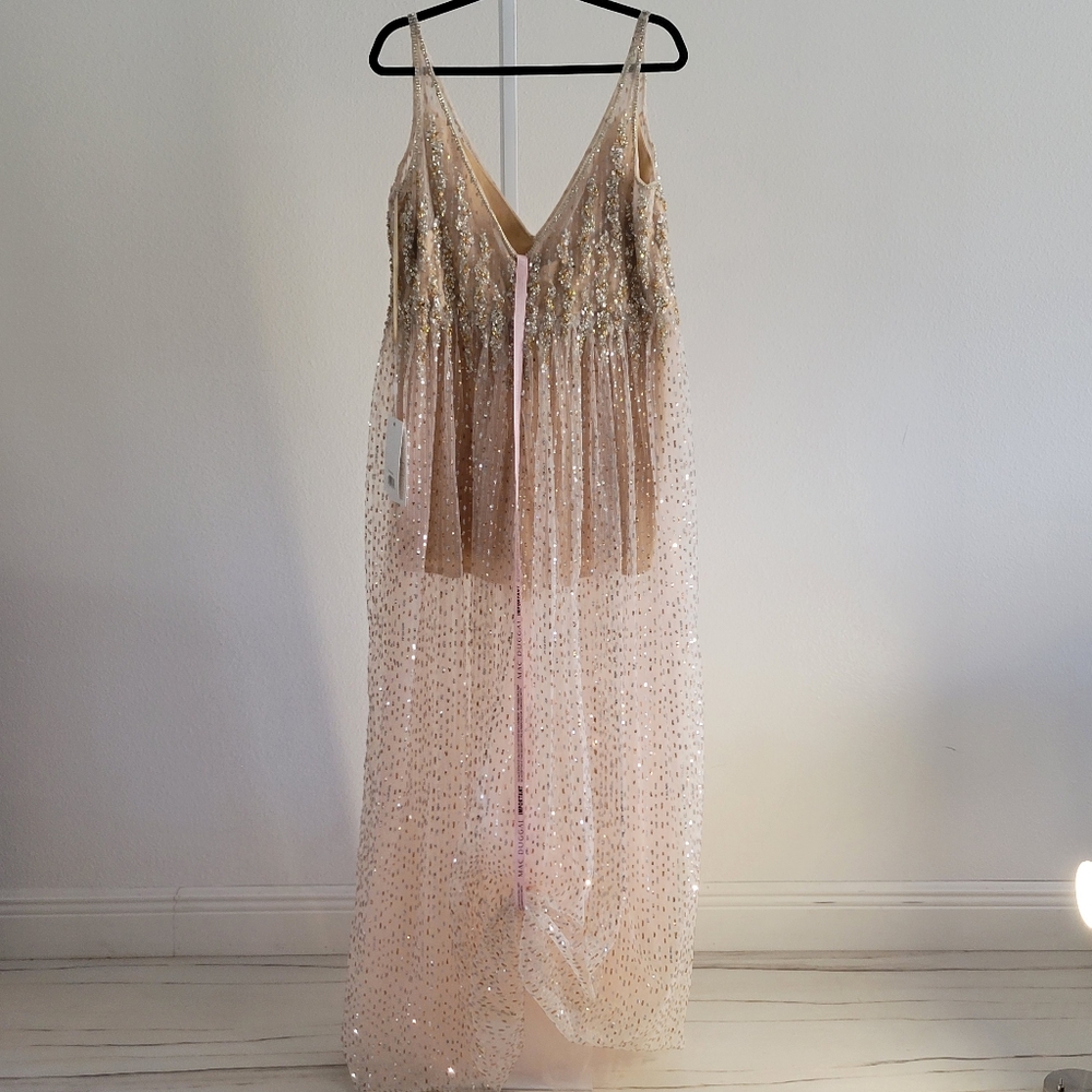 Mac Duggal Blush Sequin Maxi Dress NWT